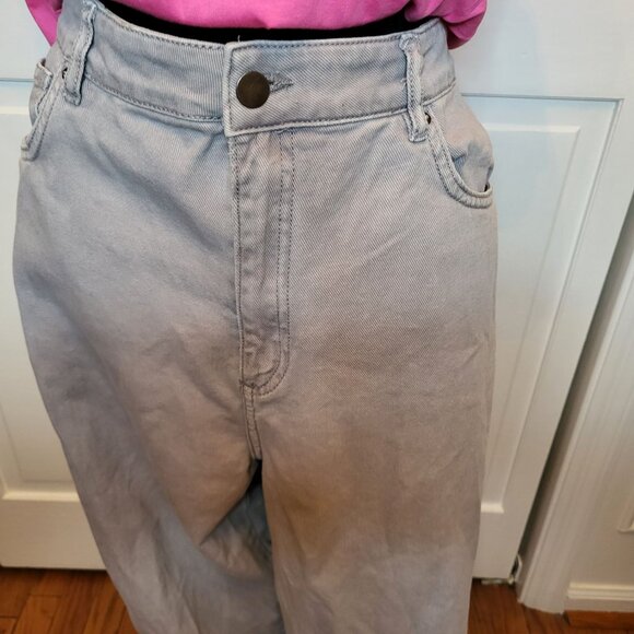 H & M Gray High Rise Straight Leg Mom Jeans 12 Baggy Relaxed 90s Grunge - Picture 5 of 10